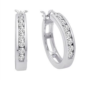 AGS Certified 1/2ct tw Real Diamond Hoop Earrings for Women in 10K White Gold